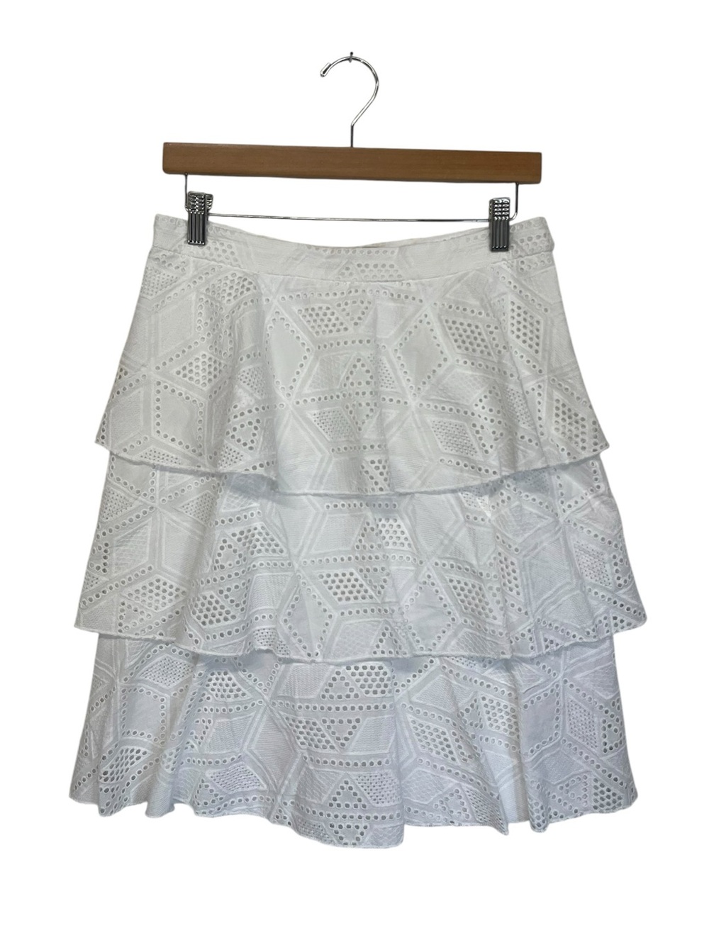 Anthropologie Hutch | White Eyelet Tiered Layered Knee Length Skirt 6